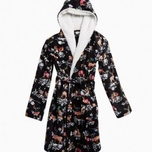 Very Bradley Cozy Life Robe Woodland Animals Sherpa Hood Waist Tie L/XL